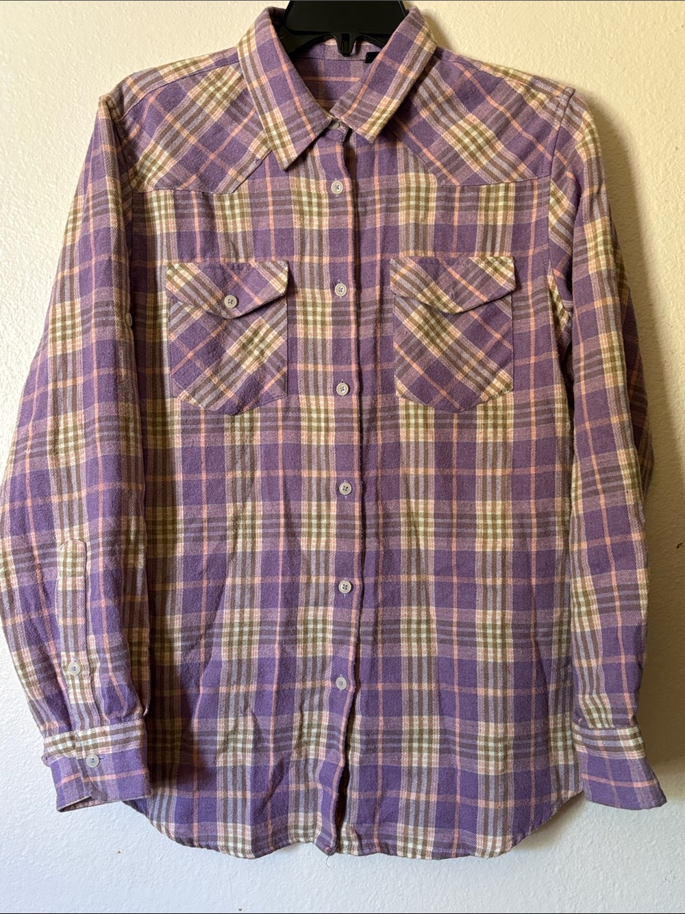 Wrangler Purple Plaid Western Flannel Snap Button Shirt - Women's M